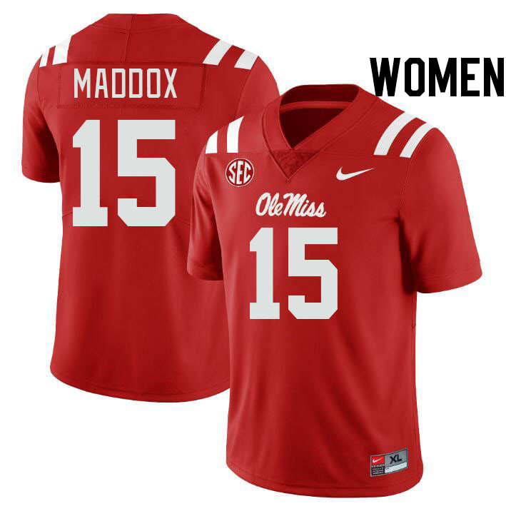 Women #15 AJ Maddox Ole Miss Rebels College Football Jerseys Stitched-Red